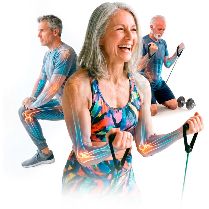 Active adults training with resistance bands and dumbbells